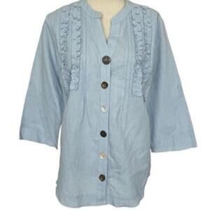 Soft Surroundings Chambray Unique Button Ruffle Brielle PS
